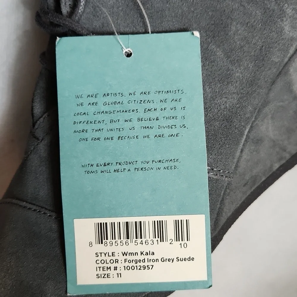 TOMS Kala Forged Iron Grey Suede Wedged Lace-up Ankle Boots Booties (w size 11)
